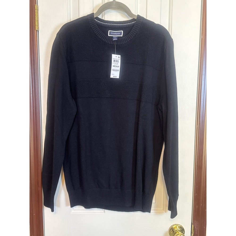 Club Room Sweater Crew Neck Pullover‎ Knit Long Sleeve Deep Black Medium